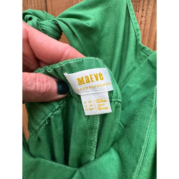 Maeve Anthropologie Green Jumpsuit Cutout Tie Back Sleeveless Size‎ 4P - Picture 3 of 12